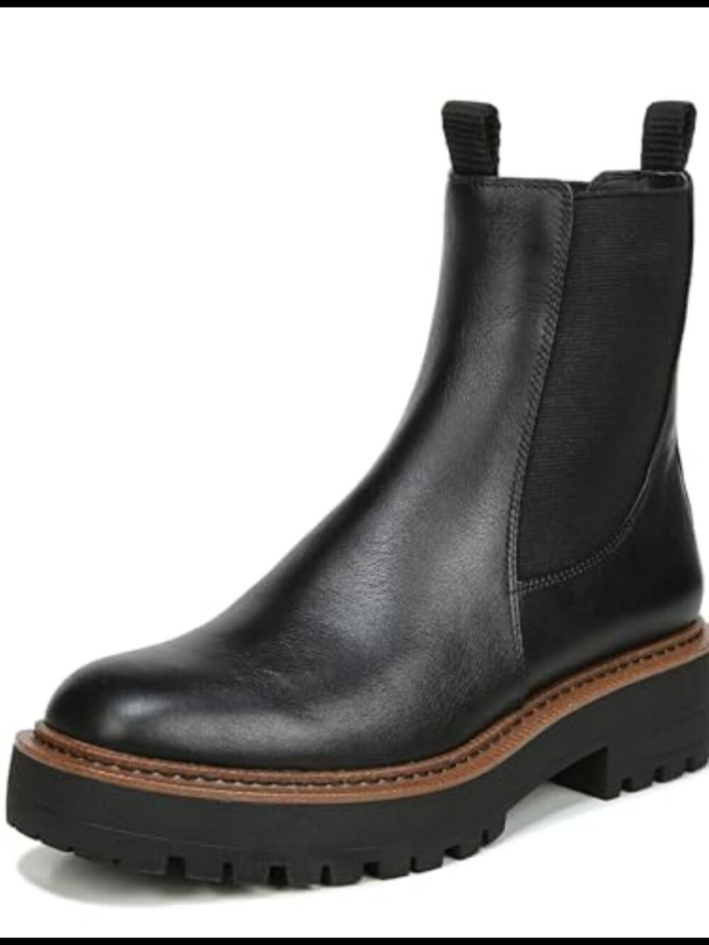Waterproof Leather Chelsea Ankle Boot Block Heel Pull-On Round Toe Casual